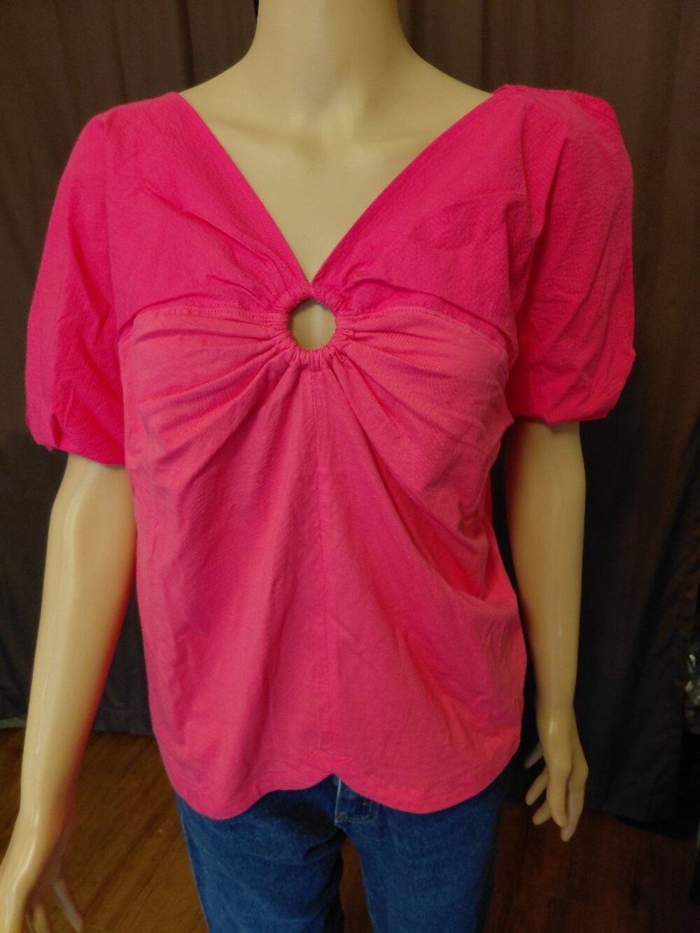 Anthropologie Maeve pink puff sleeve top XL NWT